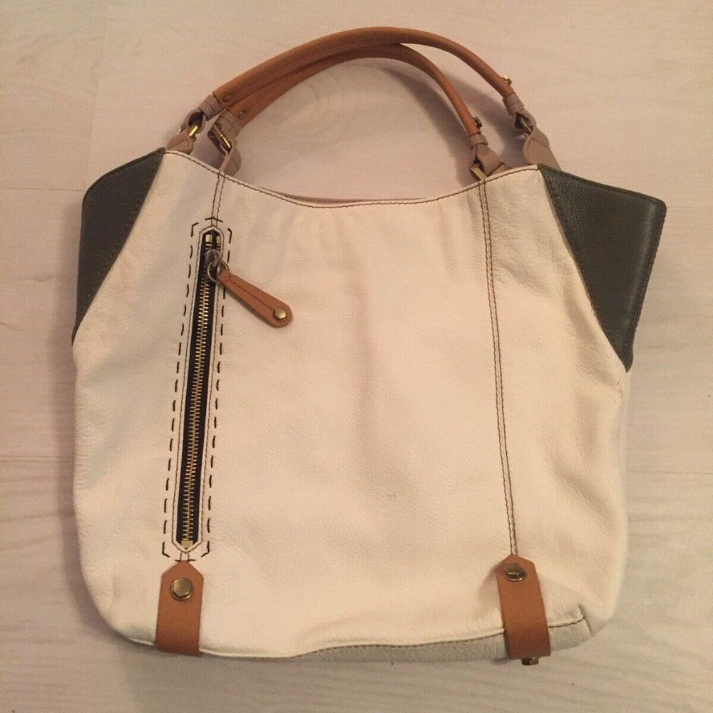 Oryany White Large Leather Purse Tote Handbag Bag Green/brown GUC $400 Nordstrom